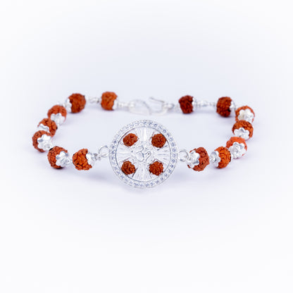 Pure Silver Rudraksha Rakhi for Brother | Silver Rakhi For Brother | Design: Serene Rudra Om (HJRKH-92)