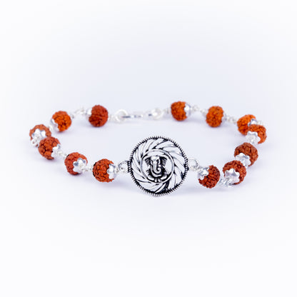 Pure Silver Rudraksha Rakhi for Brother | Silver Rakhi For Brother | Design: Divine Ganesh Chakra  (HJRKH-91)