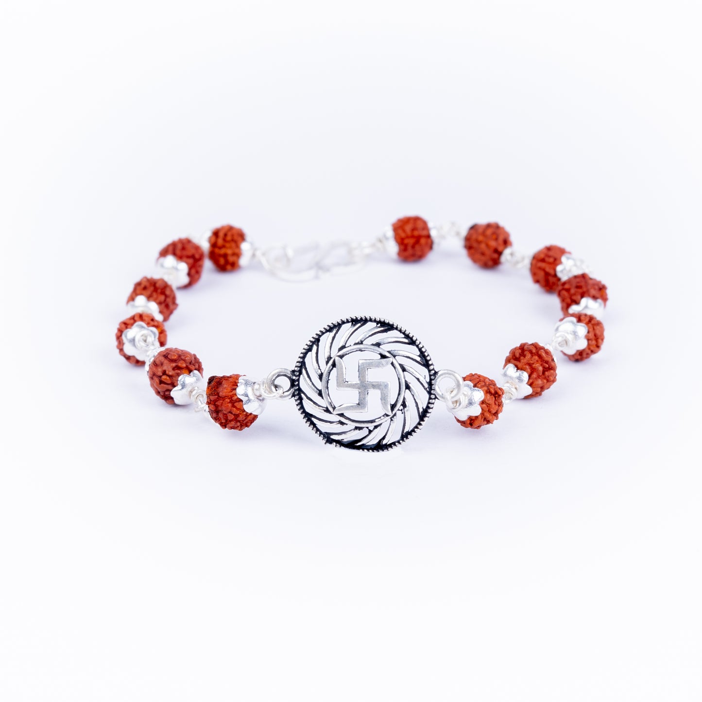 Pure Silver Rudraksha Rakhi for Brother | Silver Rakhi For Brother | Design: Holy Swastik Chakra  (HJRKH-89)