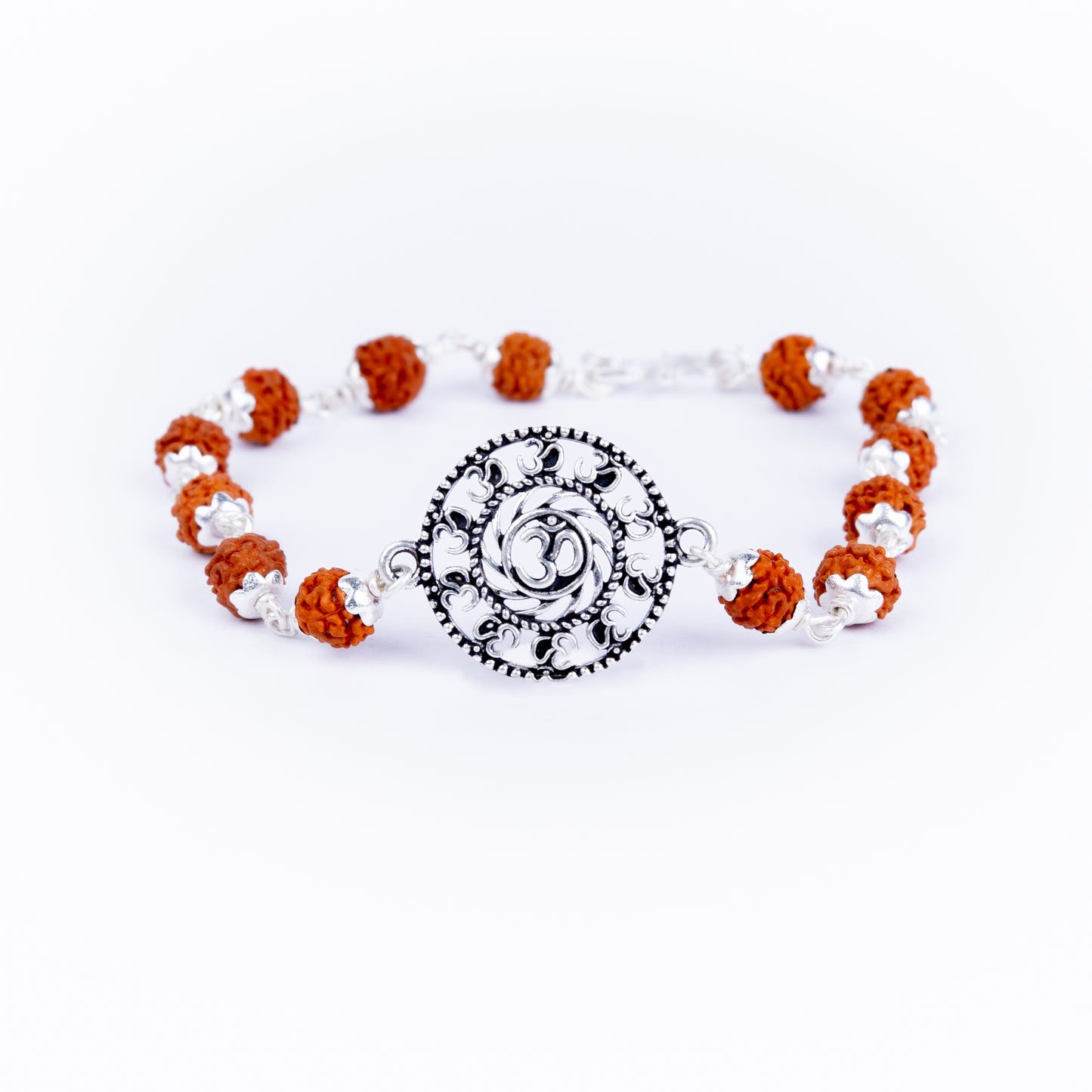 Pure Silver Rudraksha Rakhi for Brother | Silver Rakhi For Brother | Design: Universal Om Chant (HJRKH-93)