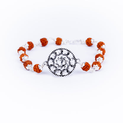 Pure Silver Rudraksha Rakhi for Brother | Silver Rakhi For Brother | Design: Universal Om Chant (HJRKH-93)