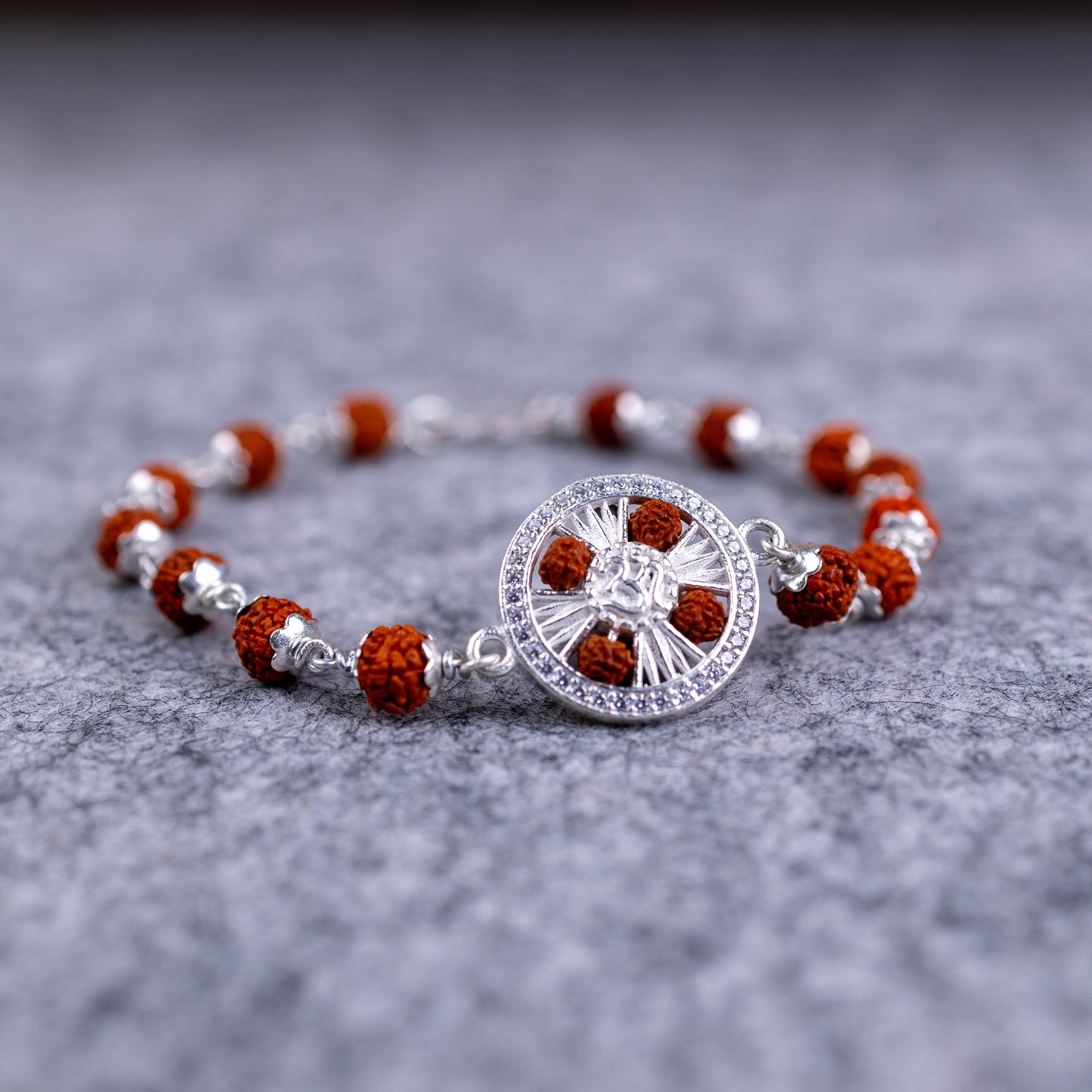 Pure Silver Rudraksha Rakhi for Brother | Silver Rakhi For Brother | Design: Serene Rudra Om (HJRKH-92)