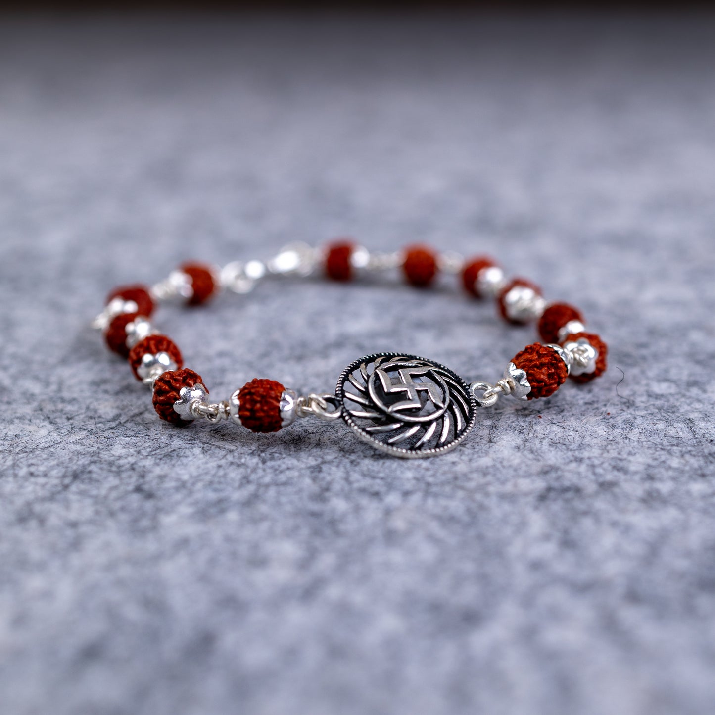 Pure Silver Rudraksha Rakhi for Brother | Silver Rakhi For Brother | Design: Holy Swastik Chakra  (HJRKH-89)