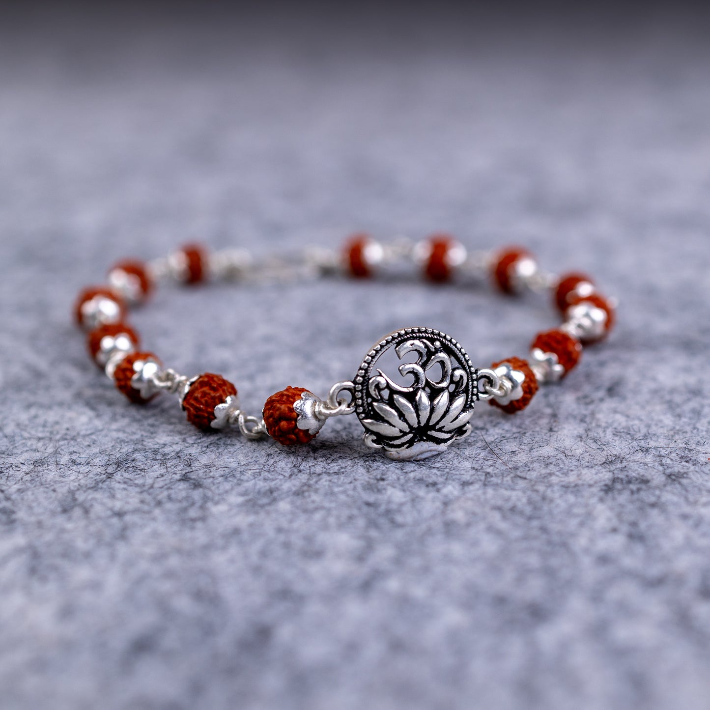 Pure Silver Rudraksha Rakhi for Brother | Silver Rakhi For Brother | Design: Rising Om (HJRKH-101)