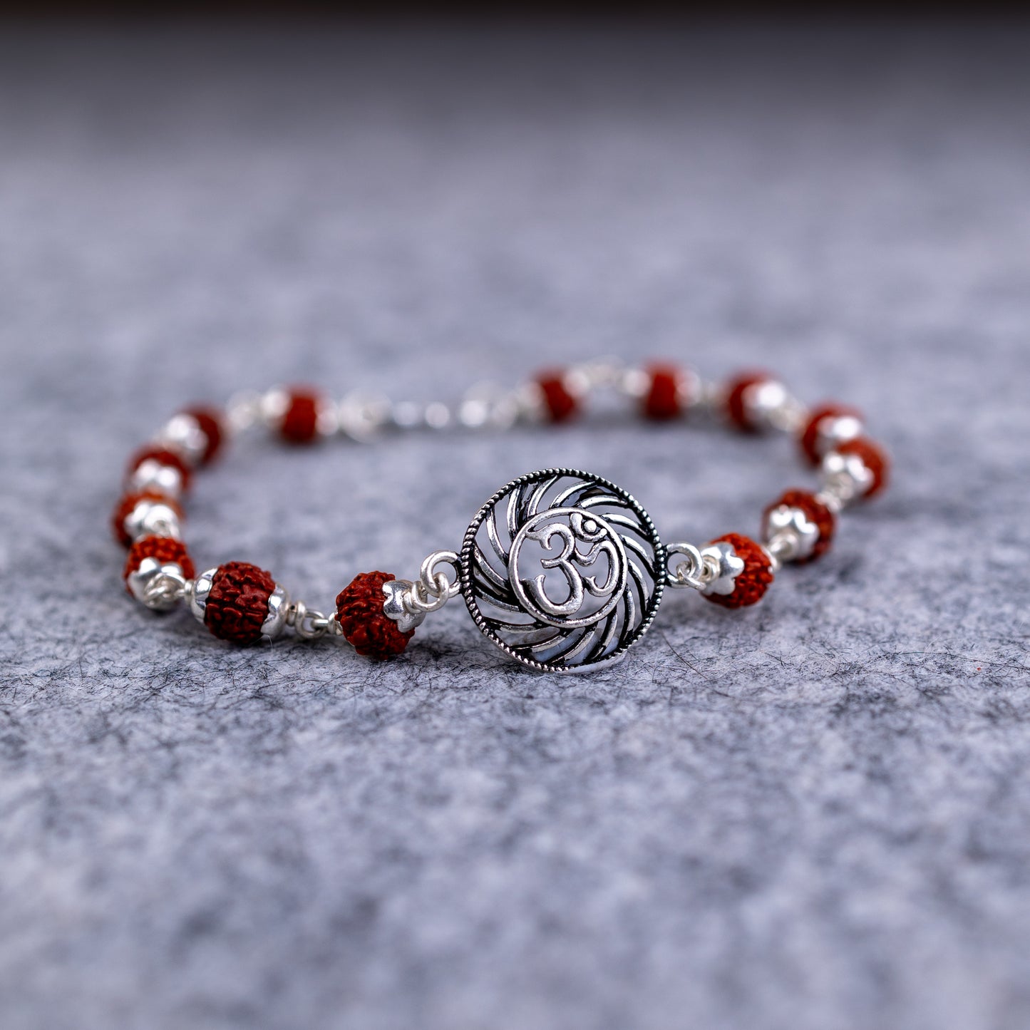 Pure Silver Rudraksha Rakhi for Brother | Silver Rakhi For Brother | Design: Eternal Om Chakra  (HJRKH-90)