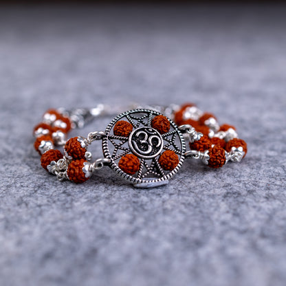 Pure Silver Rudraksha Rakhi for Brother | Silver Rakhi For Brother | Design: Om Radiance Rudraksh (HJRKH-95)