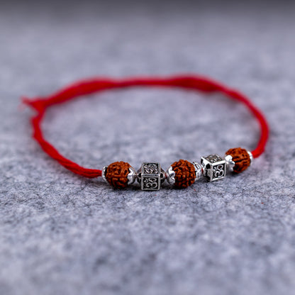 925 Pure Silver Rakhi for Brother with Cotton Thread | Free Size | Design - Om Chants (HRKH-D5)