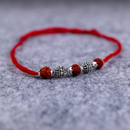 925 Pure Silver Rakhi for Brother with Cotton Thread | Free Size | Design - Trendy Trance Beads (HRKH-D8)