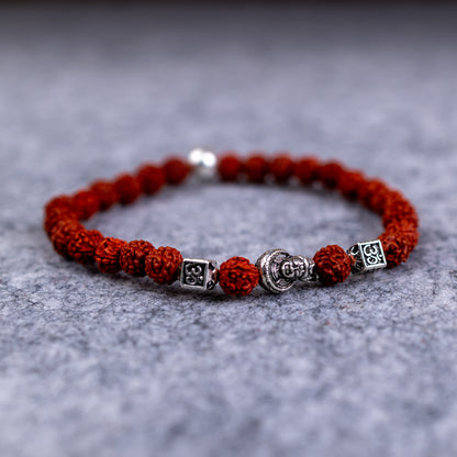 STRECHABLE 925 Silver Rudraksha Rakhi for Brother | Silver Bracelet Rakhi | Original Rudraksha | Design: Mystic Shiva (HJRKH-EB2)