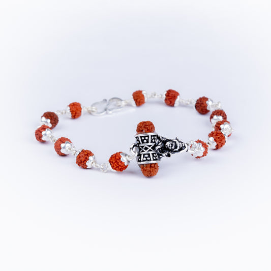 Pure Silver Rudraksha Rakhi for Brother | Silver Rakhi For Brother | Design: Lord Shiva (HJRKH-94)