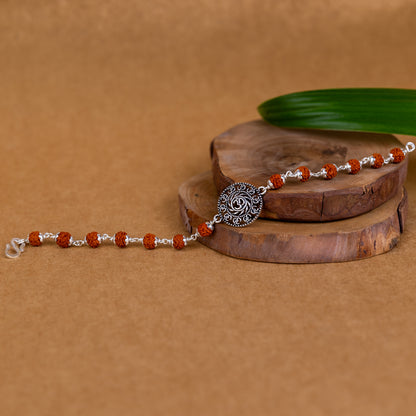 Pure Silver Rudraksha Rakhi for Brother | Silver Rakhi For Brother | Design: Universal Om Chant (HJRKH-93)