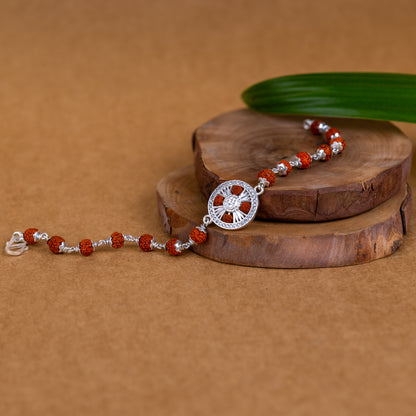 Pure Silver Rudraksha Rakhi for Brother | Silver Rakhi For Brother | Design: Serene Rudra Om (HJRKH-92)