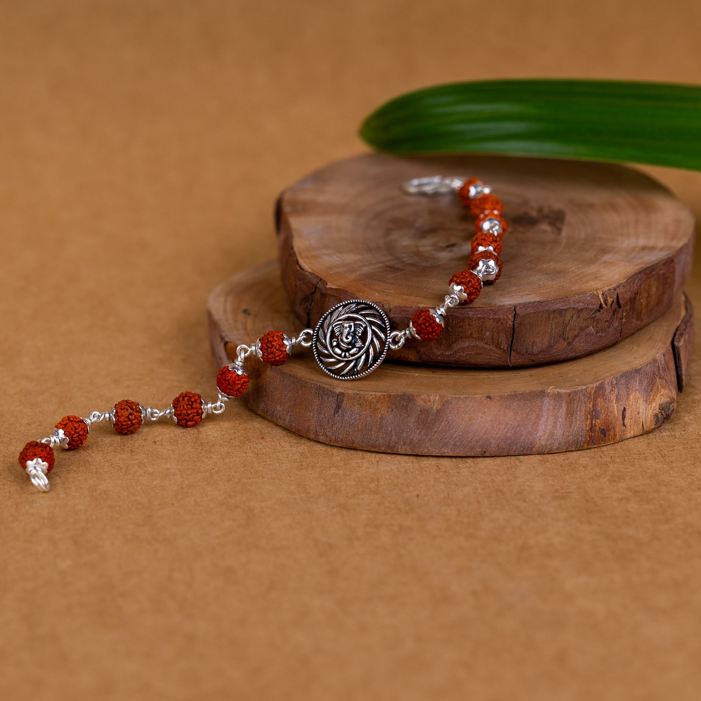 Pure Silver Rudraksha Rakhi for Brother | Silver Rakhi For Brother | Design: Divine Ganesh Chakra  (HJRKH-91)