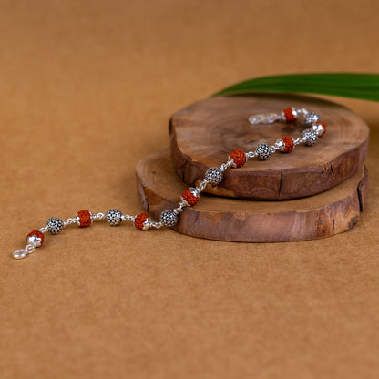 Pure Silver Rudraksha Rakhi for Brother | Silver Rakhi For Brother | Design: Modern Sphere (HJRKH-102)