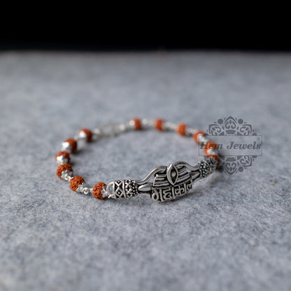 Silver Rudraksha Rakhi with Mahakal  Motif - Top View