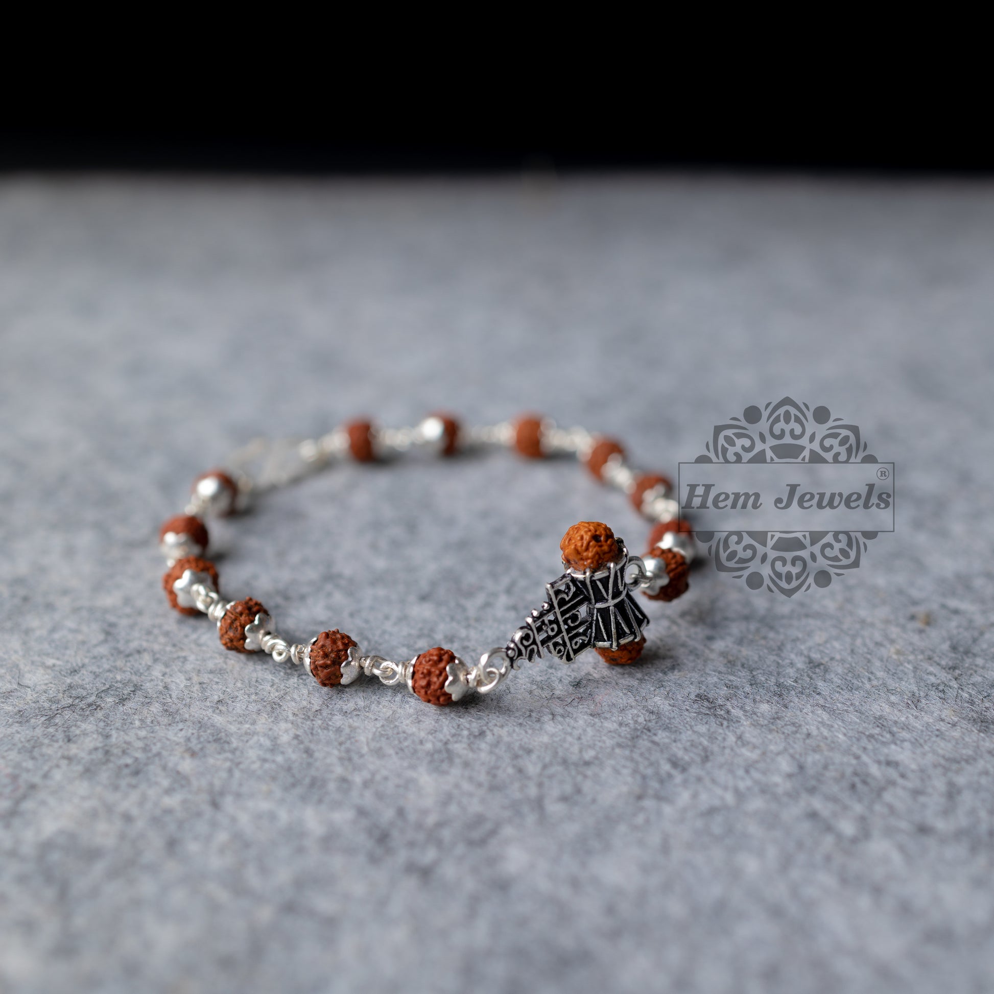 Silver Rudraksha Rakhi with Om Namah Shivay  Motif - Top View