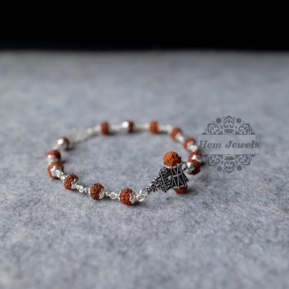 Silver Rudraksha Rakhi with Om Namah Shivay  Motif - Top View