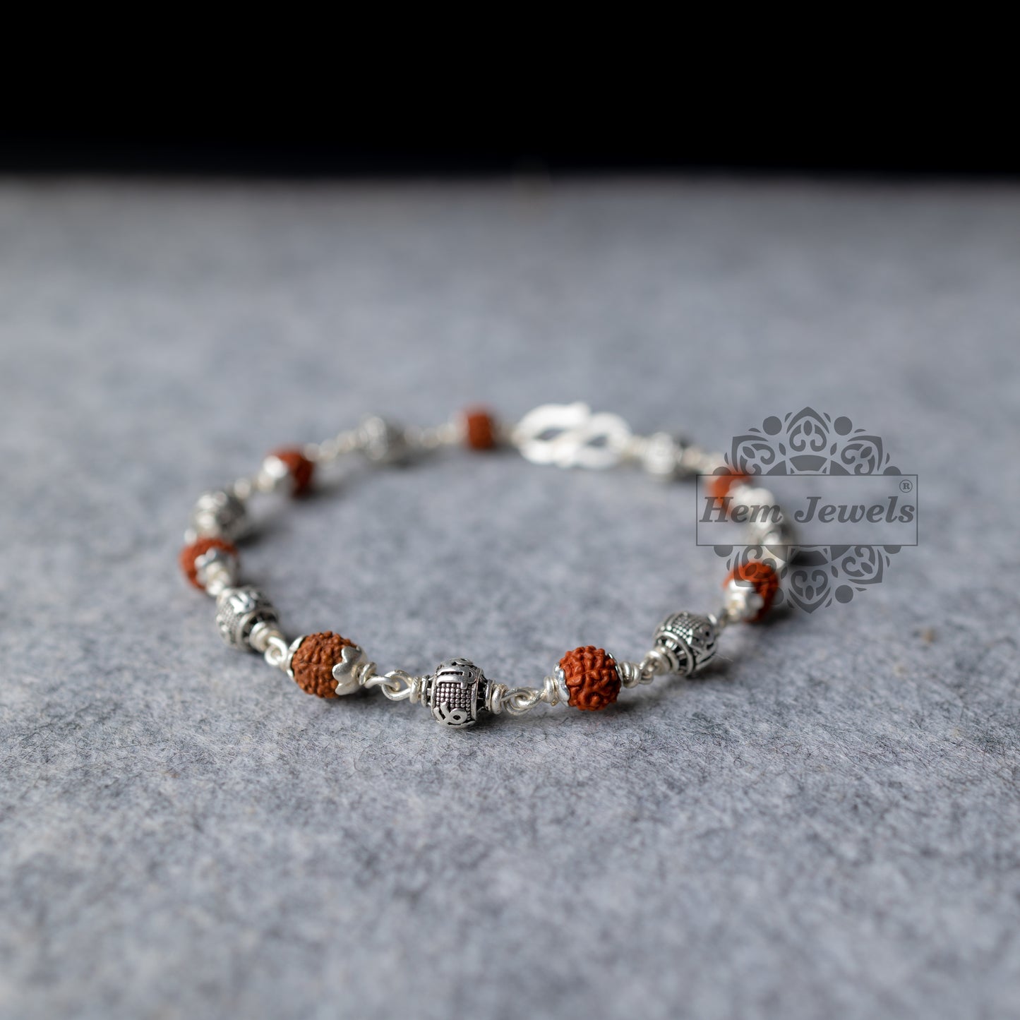 Silver Rudraksha Rakhi with Shree Beads - Top View