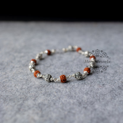 Silver Rudraksha Rakhi with Swastik Beads - Top View