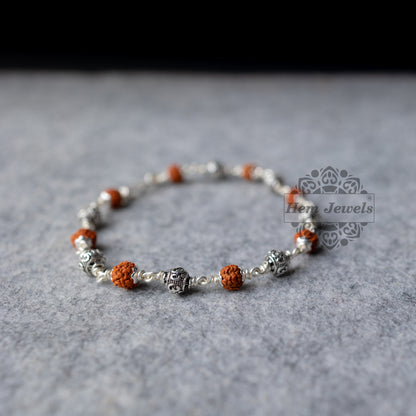 Silver Rudraksha Rakhi with Om Beads - Top View