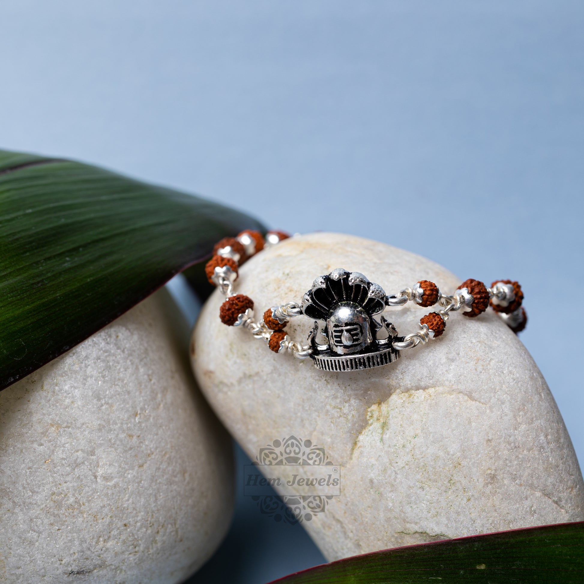 Silver Rudraksha Rakhi with Shivling Motif - Motif Close Up