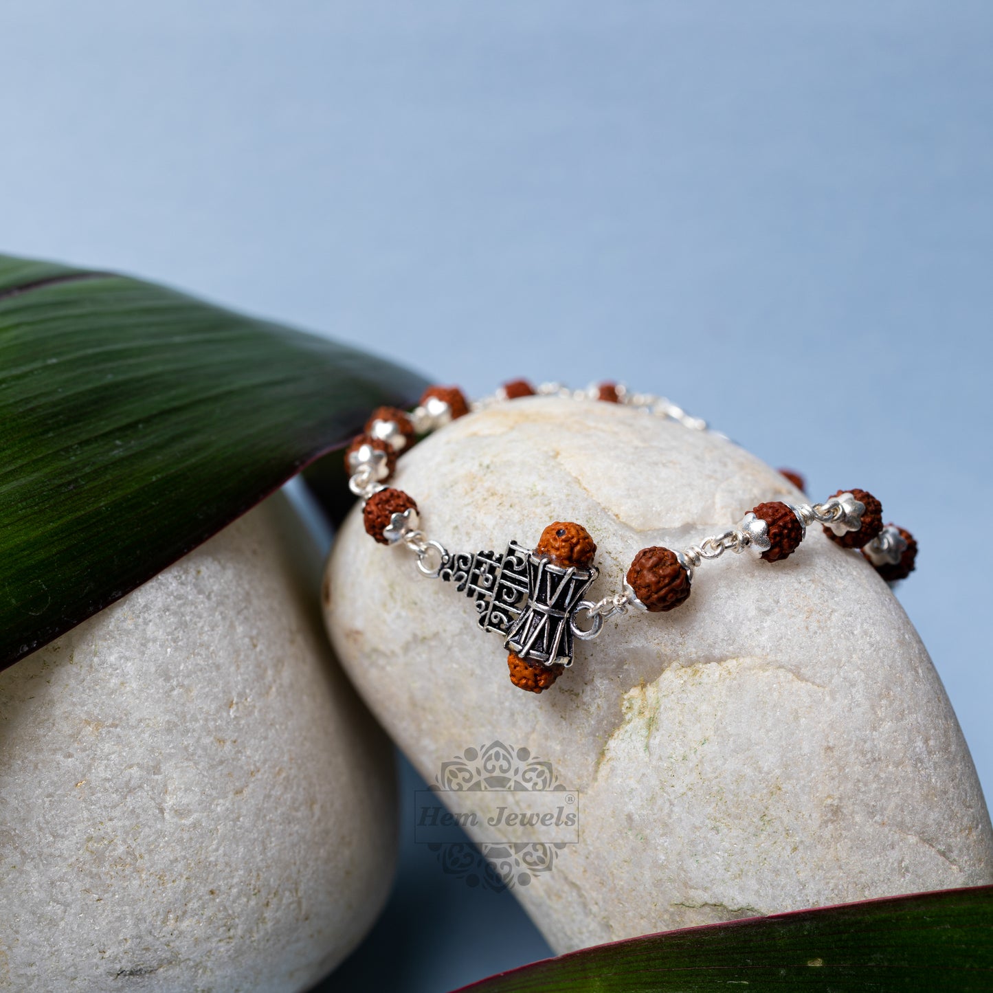 Silver Rudraksha Rakhi with Om Namah Shivay Motif - Motif Close Up