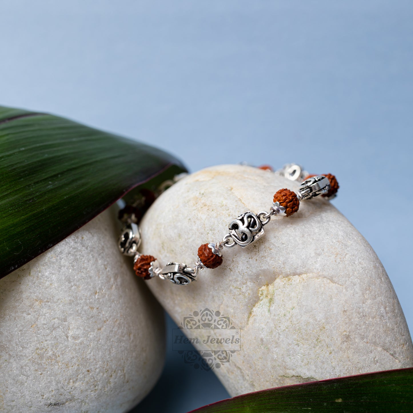 Silver Rudraksha Rakhi with Om Cubes  - Close Up