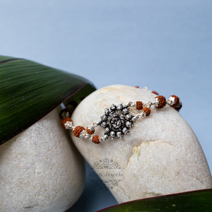 Silver Rudraksha Rakhi with Hanuman Motif - Motif Close Up