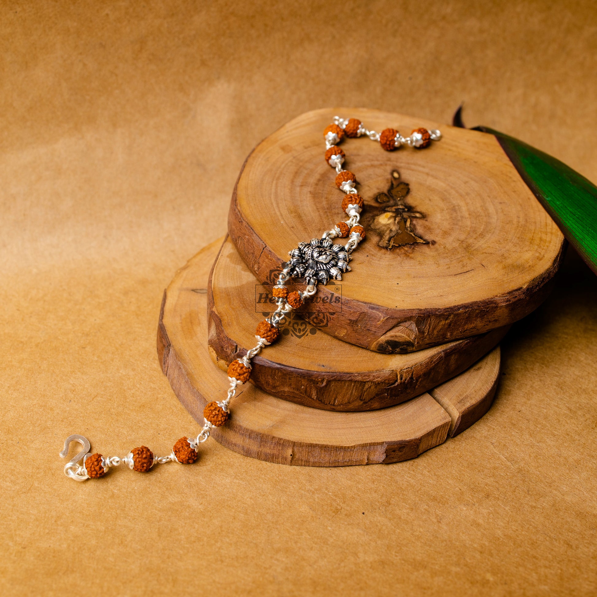 View showing Silver Rudraksha Rakhi with Hanuman Motif