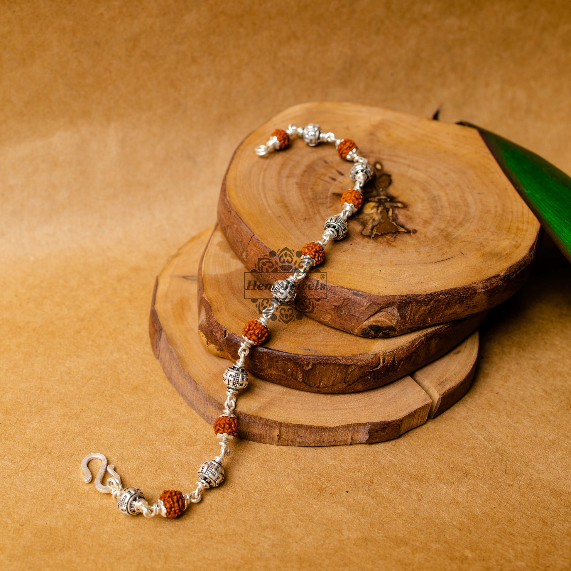 View showing Silver Rudraksha Rakhi with Swastik Beads