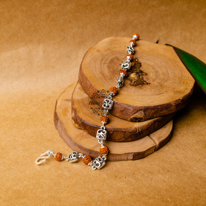 View showing Silver Rudraksha Rakhi with Om Cubes