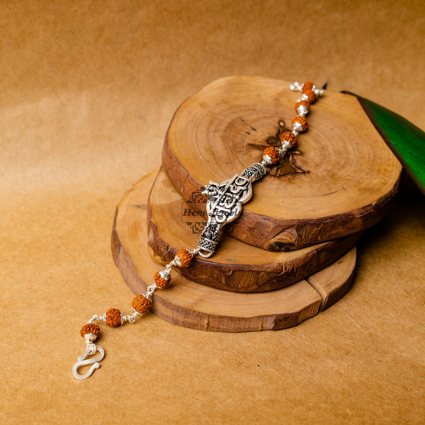 View showing Silver Rudraksha Rakhi with Mahadev Motif