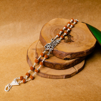 View showing Silver Rudraksha Rakhi with Om Trishul Motif