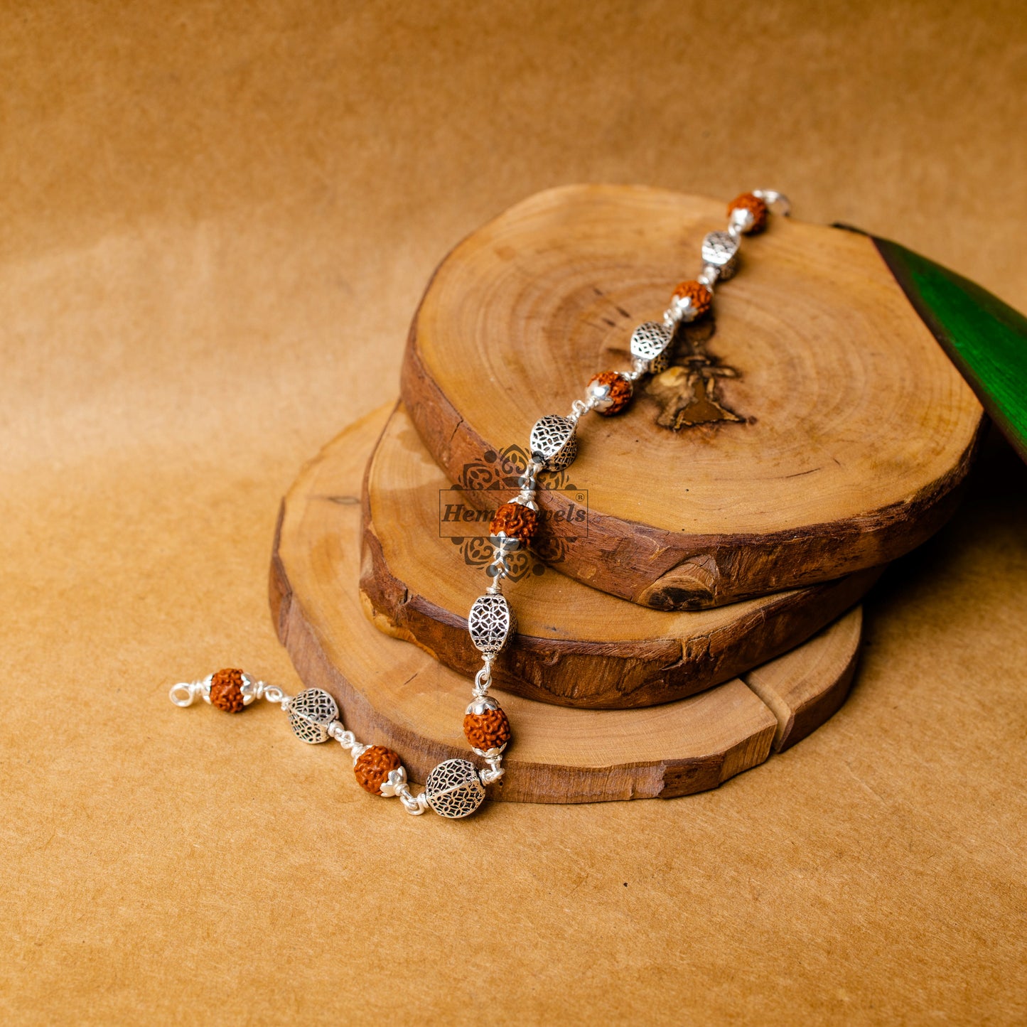 View showing Silver Rudraksha Rakhi with Oxidized Beads |