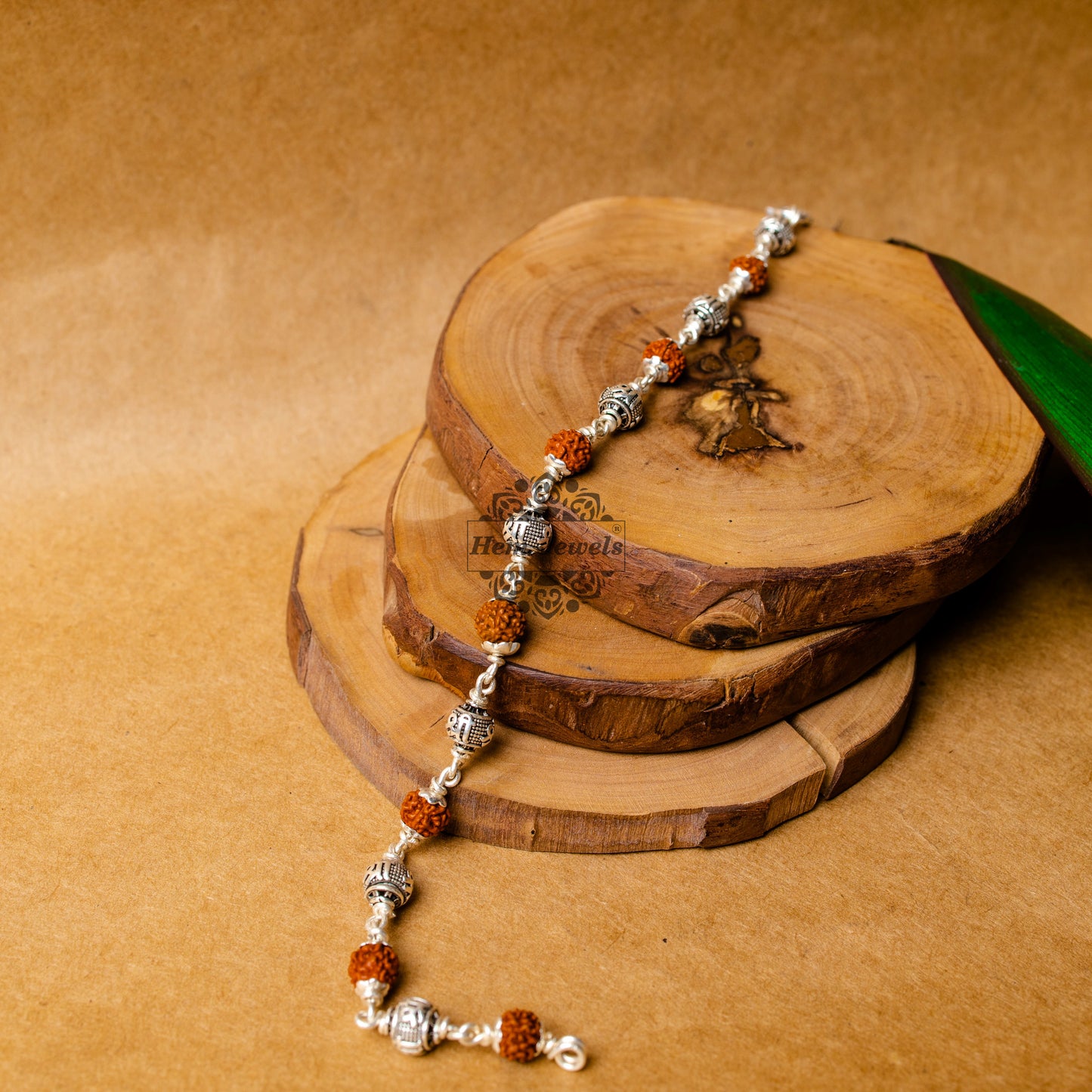 View showing Silver Rudraksha Rakhi with Shree Beads