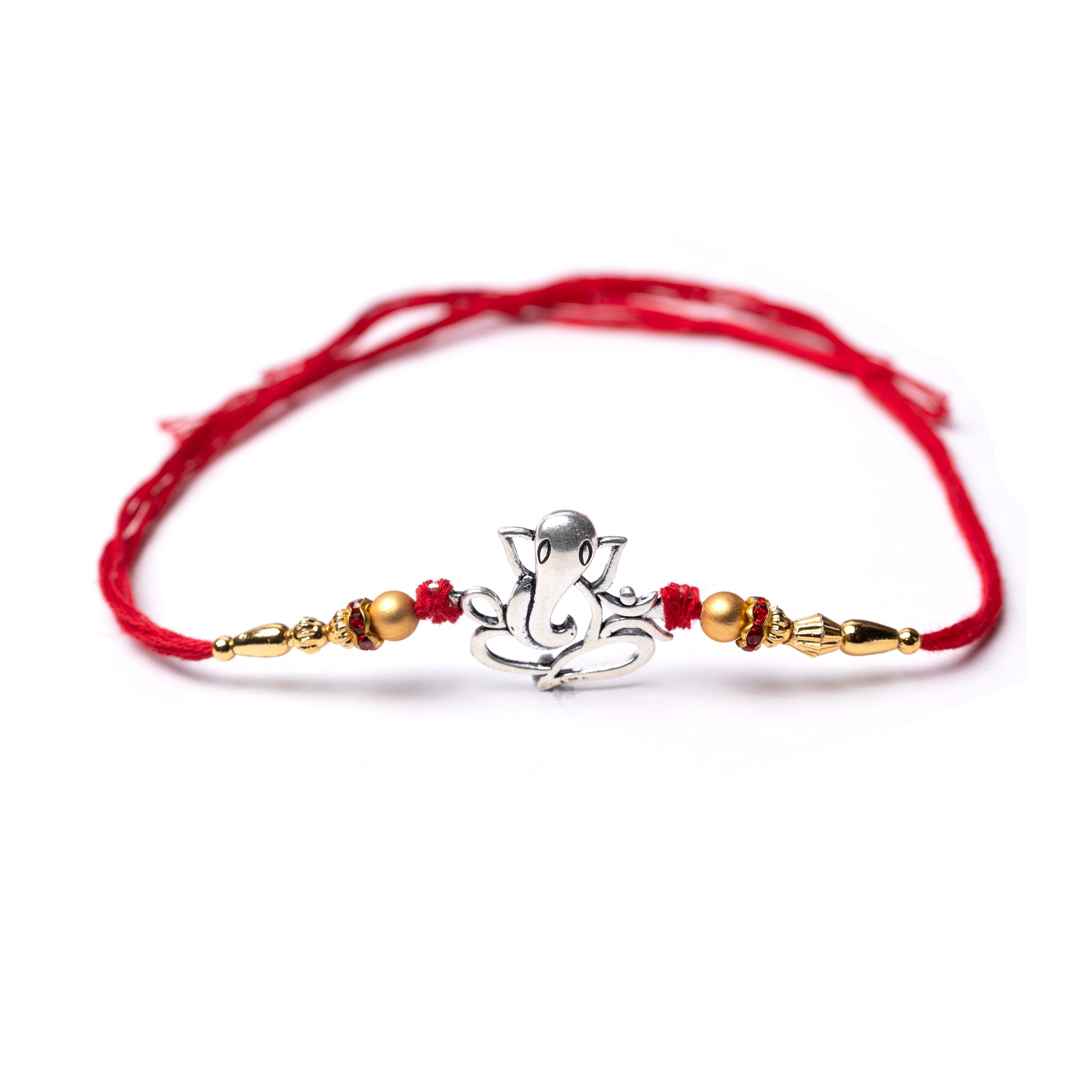 Traditional Silver Rakhi with Cute Ganesha Motif - White background