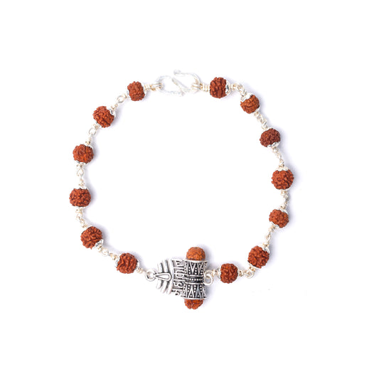 Silver Rudraksha Rakhi with Mahakaal with Shiva 3rd Eye Motif - White background