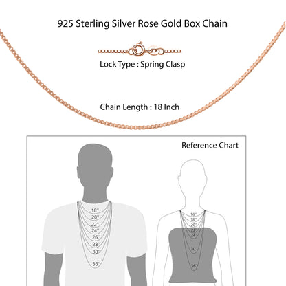 Hem Jewels 925 Sterling Silver Rose Gold Plated Italian Box Chain Necklace With Spring Ring Clasp For Women & Girls (18 Inch)