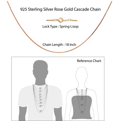 Hem Jewels 925 Sterling Silver Rose Gold Plated Cascade Chain Necklace With Spring Ring Clasp For Women & Girls (18 Inch)