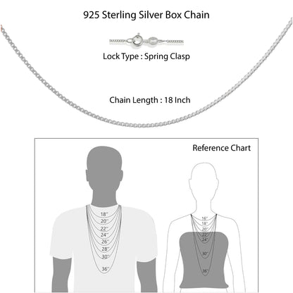 Hem Jewels 925 Sterling Silver Italian Box Chain Necklace With Spring Ring Clasp For Women & Girls (18 Inch)