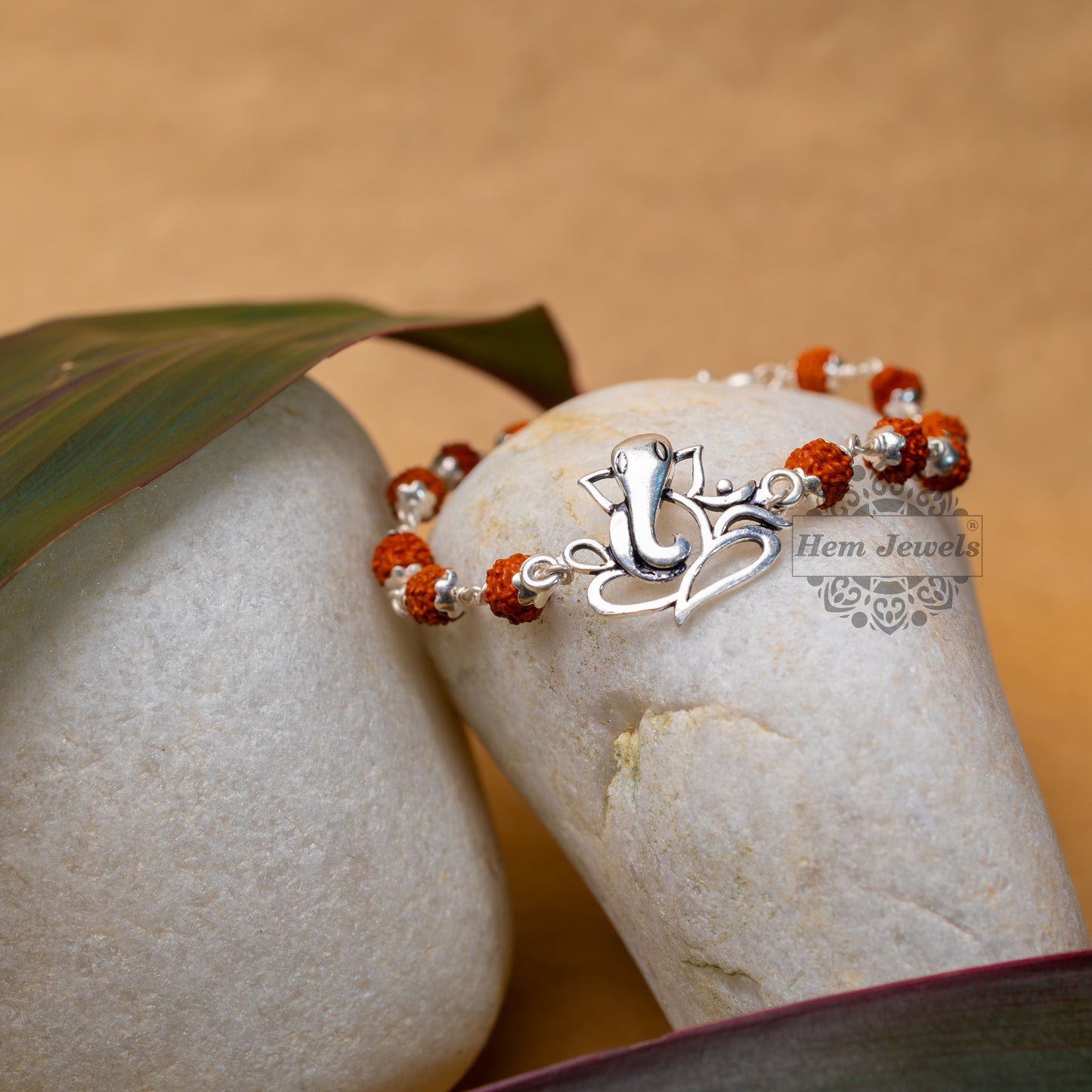 Traditional Silver Rakhi with Cute Ganesha Motif- Motif Close Up