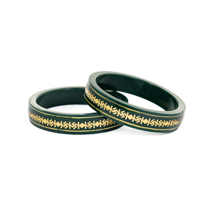 916 Swastik Gold Pola Bangles - Green (Double Gold Strip - Set of 2pcs)