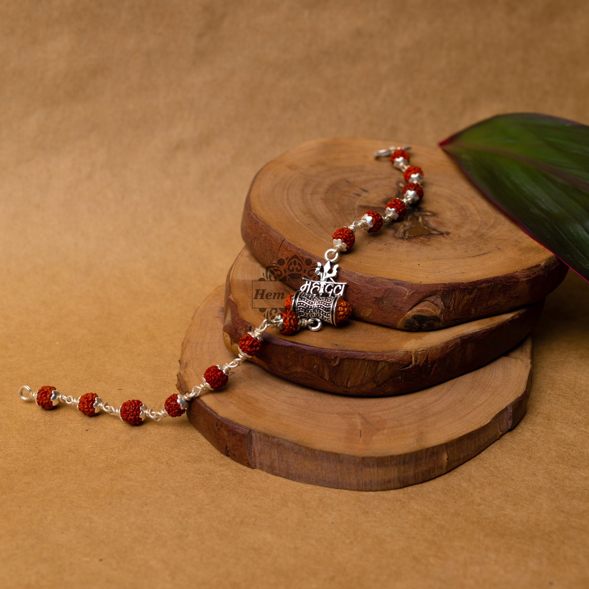 View showing Silver Rudraksha Rakhi with Mahadev Trishul Motif