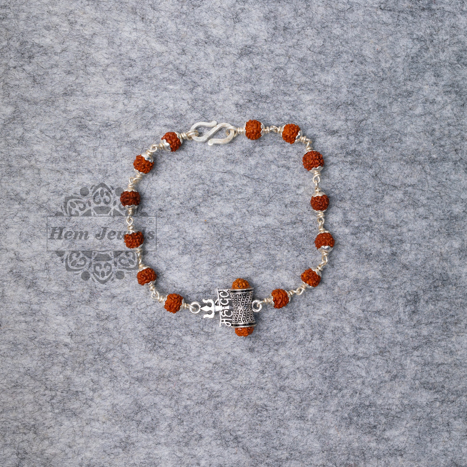 Silver Rudraksha Rakhi with  Mahadev Trishul  Motif - Top View