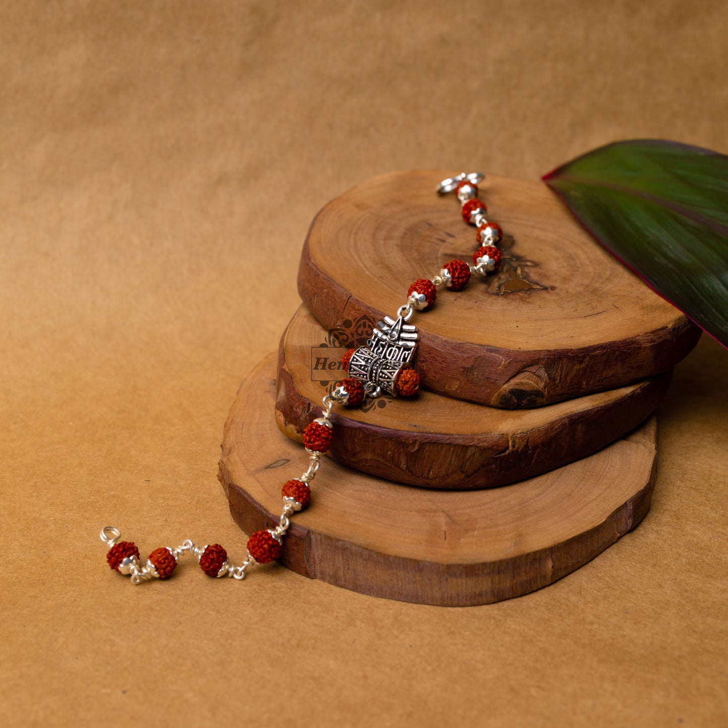 View showing Silver Rudraksha Rakhi with  Mahakaal with Shiva 3rd Eye  Motif