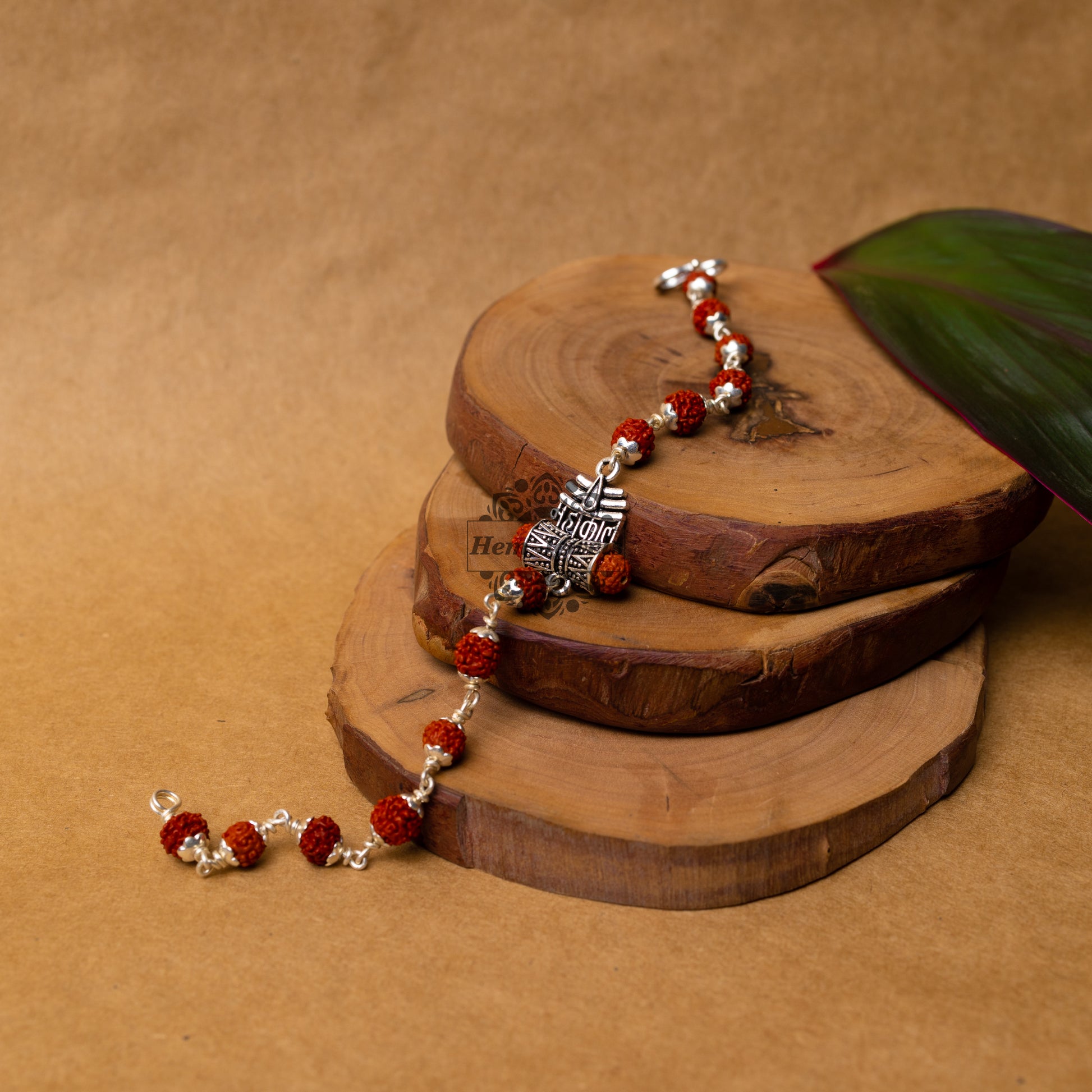 View showing Silver Rudraksha Rakhi with  Mahakaal with Shiva 3rd Eye  Motif