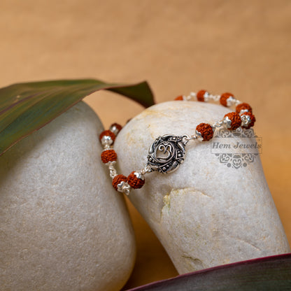 Silver Rudraksha Rakhi with Om in Mandala Motif - Motif Close Up