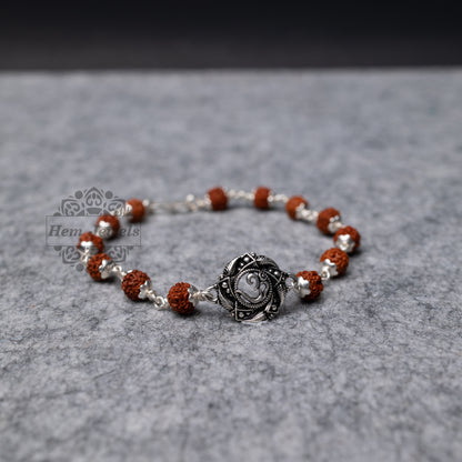 Silver Rudraksha Rakhi with Om in Mandala Motif - Top View