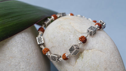 Video showing Silver Rudraksha Rakhi with Cube Beads and its use.