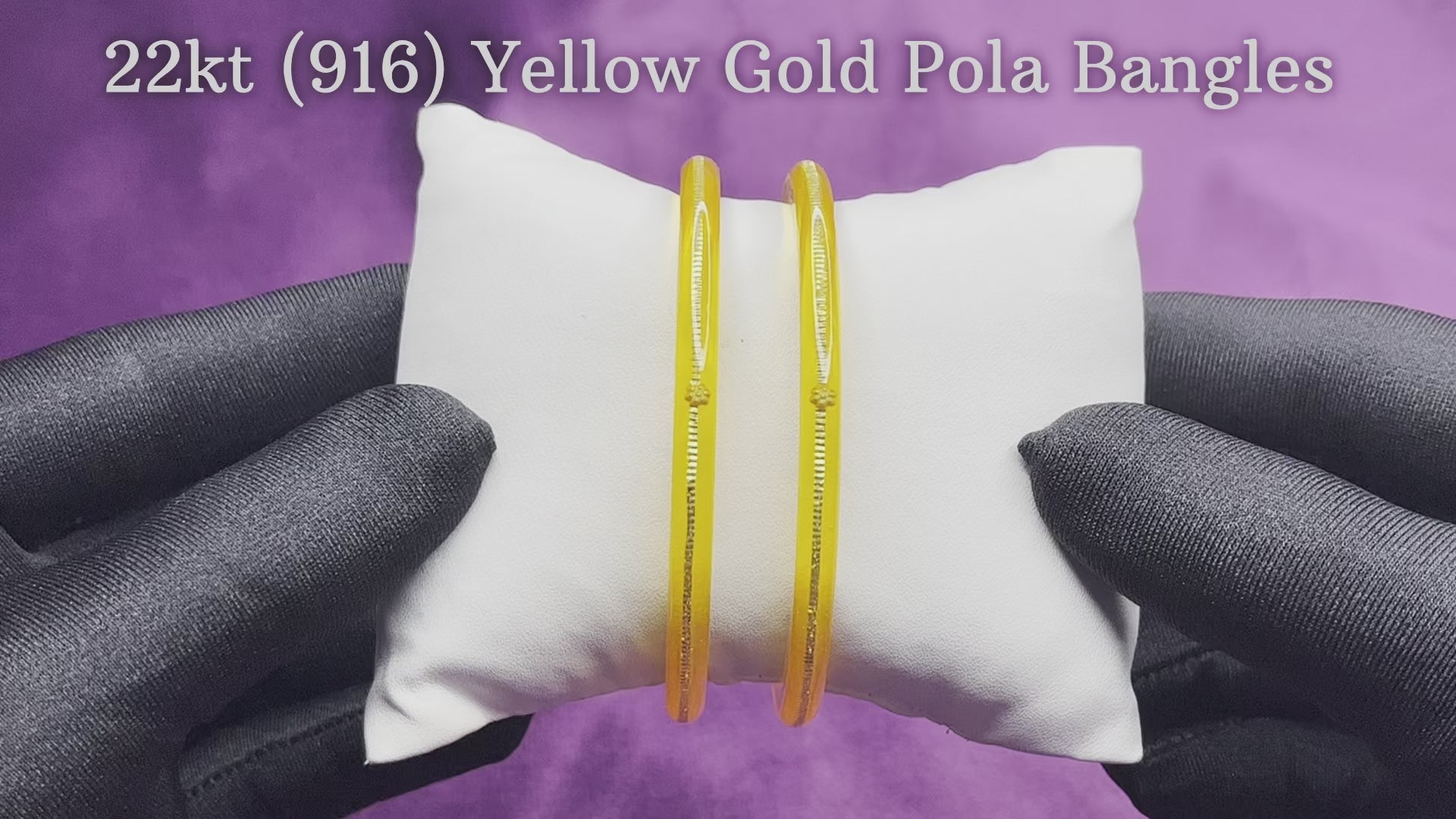 "Video showcasing Hem Jewels Gold Pola Bangles from various angles, highlighting exquisite craftsmanship and timeless elegance."